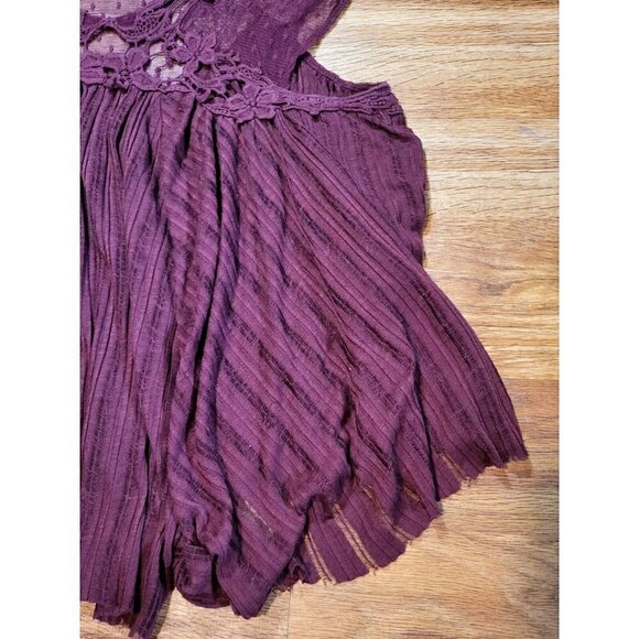 Free People Lace Top Womens Small Stars Align Crochet Gauze Boho Blouse Burgandy - Picture 2 of 4